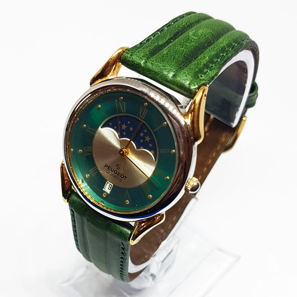 Peugeot Moon Phase Watch for Men Women Green Peugeot Car Watch