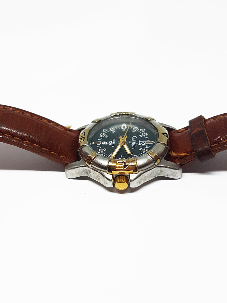 Silver-Tone Carriage by Timex Quartz Watch | Black Dial Vintage Watch ...