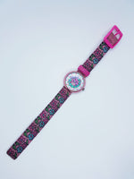 Vintage 1995 Pink Floral Lady Bug Flik Flak Suisse montre pour femme