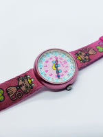 2002 Flik Flak وقت القصة ساعة | Pink Princess Cat Swiss Watch لها