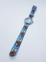 Oso de peluche azul 2001 Flik Flak Hecho en Suiza reloj para niños y niñas