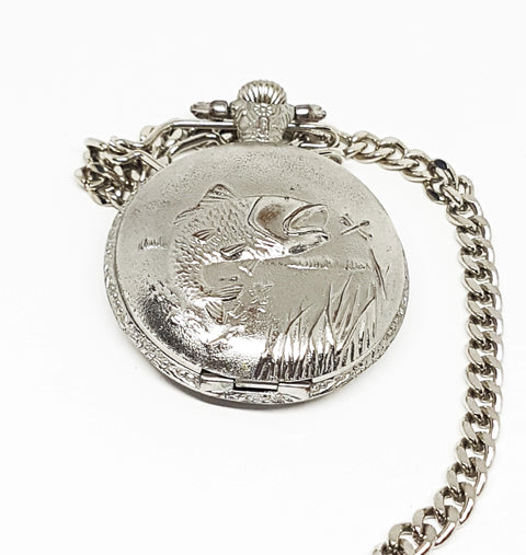 Silver Quartz Fisherman Pocket Watch | Personalized Pocket Watch Gift - Vintage Radar