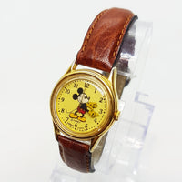 Lorus Mickey Mouse Uhr V515 6128 Gold Zifferblatt braunes Lederband