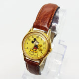 Lorus Mickey Mouse Uhr V515 6128 Gold Zifferblatt braunes Lederband