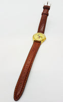 Lorus Mickey Mouse Watch V515 6128 Gold Dial Brown Leather Strap