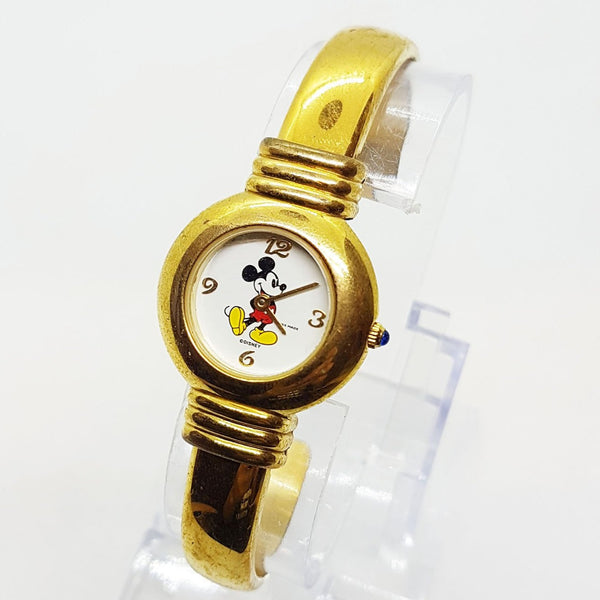Minimalistische Schweizer gemacht Uhr Mickey Mouse 90er Gold Ton Art Deco Uhr