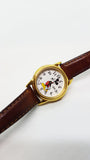 Lorus V501 1T50 HR 2 Mickey Mouse Watch Gold Case Brown Leather Watch Strap