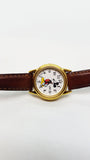 Lorus V501 1T50 HR 2 Mickey Mouse Uhr Goldene Hülle braunes Leder Uhr Gurt