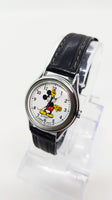 Black Leather Mickey Mouse Lorus Vintage Watch for Men and Women