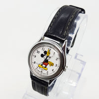 Cuero negro Mickey Mouse Lorus Antiguo reloj para hombre y mujer