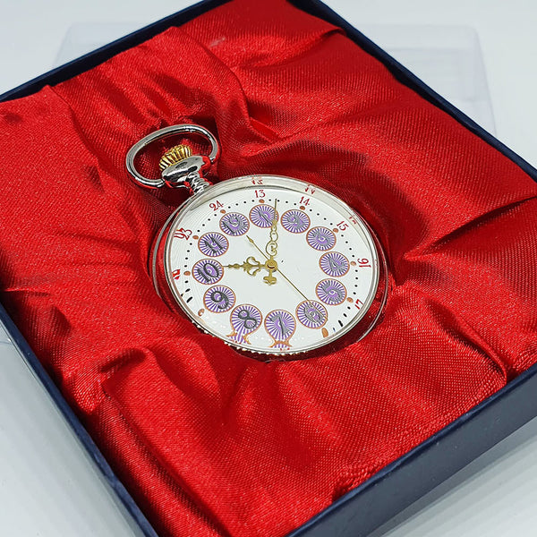Silver-tone Pocket Watch with Purple Numerals | Railroad Gift Watch