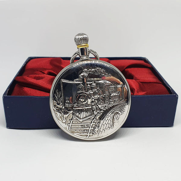 Locomotora de tren antiguo bolsillo plateado reloj Ferrocarril