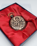 Bolsillo de oro rosa reloj con estampado floral gótico | Ferrocarril reloj