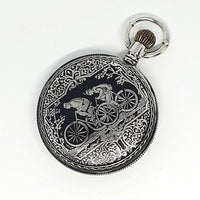 Silberton-Radfahrer Tasche Uhr | Antique Bike Ride Tasche Uhr