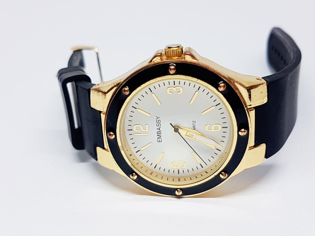 Black & Gold Embassy by Gruen Quartz Watch | Luxury Office Women Watch ...