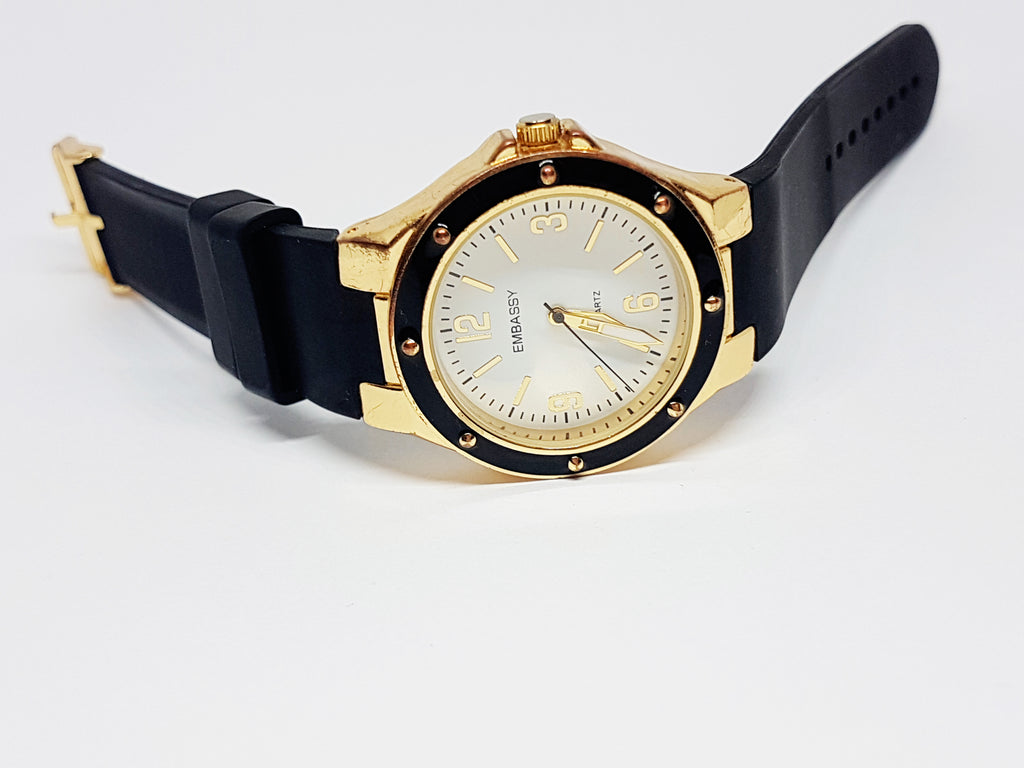 Black & Gold Embassy by Gruen Quartz Watch | Luxury Office Women Watch ...