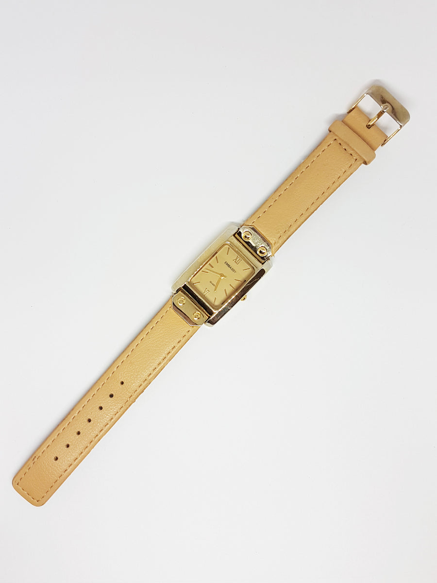 Square Embassy by Gruen Quartz Watch | Beige & Gold Ladies Watch ...