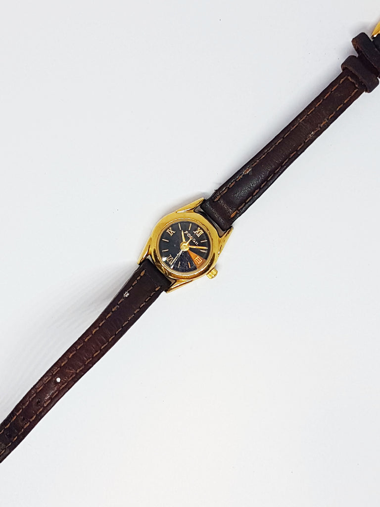 Tiny Gold-tone Fossil Watch Vintage | Navy Blue Dial Fossil Watch ...