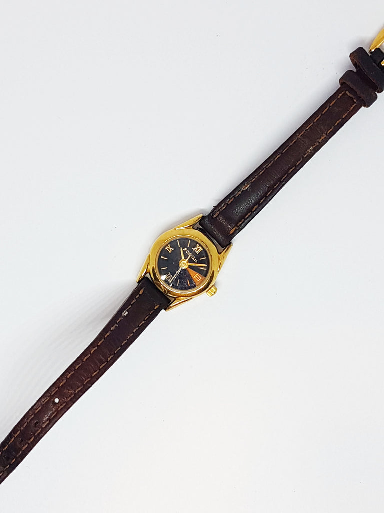 Tiny Gold-tone Fossil Watch Vintage | Navy Blue Dial Fossil Watch ...