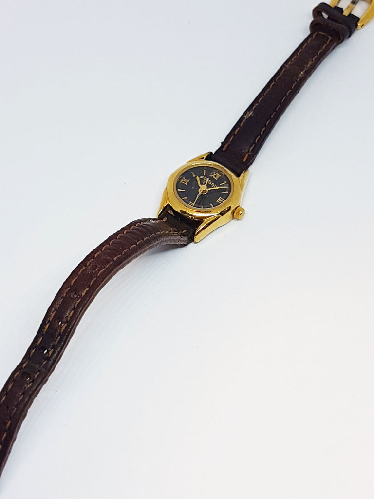 Tiny Goldtone Fossil Watch Vintage Navy Blue Dial Fossil Watch