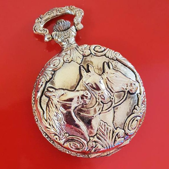 Bolsillo grabado en el semental de oro sajón reloj | Bolsillo de cazador personalizado reloj