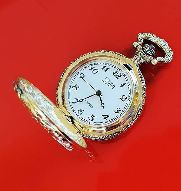 Saxon Gold Stallion Engraved Pocket Watch Personalized Hunter Watch