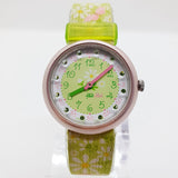 2008 Green Floral Swiss Made Flik Flak Watch for Girls and Women Green strap