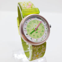 2008 Green Floral Swiss Made Flik Flak Watch for Girls and Women Green strap