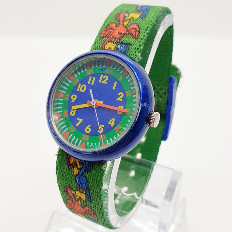 1997 Green Parrots Flik Flak by Swatch Watch for Kids and Adults Vintage Radar