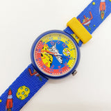1991 Flik Flak Nave espacial azul y rojo reloj | Nave espacial de los 90 reloj