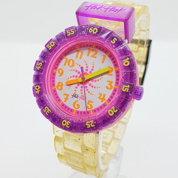 2015 Flik Flak FCSP034 Swirly Glitter reloj | Rosado morado Swatch
