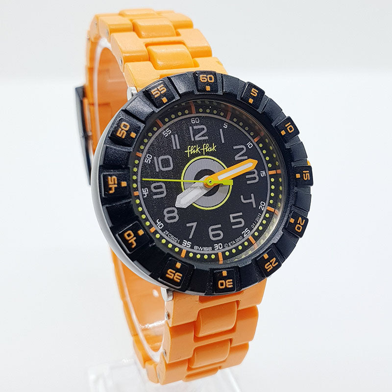 2010 Flik Flak Black & Orange ZFCS021 Watch with Original Strap ...
