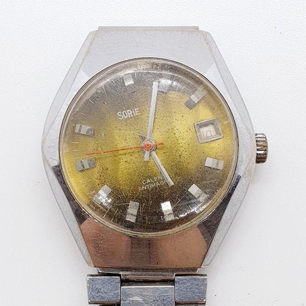 Calendario de piezas suizas 1970s reloj Para piezas y reparación, no funciona