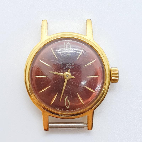 Slava 17 Jewels Made in USSR Red Dial Watch for Parts & Repair - NOT WORKING