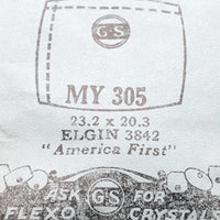 Elgin 3842 My 305 Uhr Kristall für Teile & Reparaturen