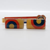 Vintage farbenfrohe Manschettenknöpfe, "Joe" Gravurer Krawattenclip & Tie Tack Pin
