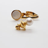 Gemelli rotondi in oro vintage, perno di perle bianchi e clip