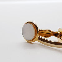 Vintage Gold-Tone Round Manschettenknöpfe, weißer Perle Krawattenstift & Krawattenclip