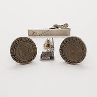 Antique Roman Coin Cufflinks, Silver-tone Tie Clip & Tie Tack Pin