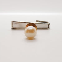 Bouillons de manchette en perles blanches vintage, Clip à cravate en argent et broche à cravate