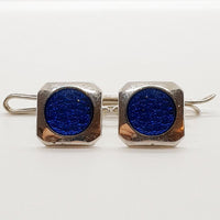 Gemelli in cristallo blu vintage, clip tono in argento e perno di pietra blu