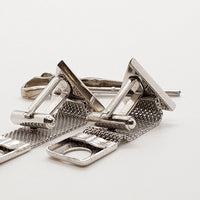 Vintage Silver-Tone-Dreieck Manschettenknöpfe, minimalistischer Krawattenclip & Pin