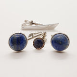 Vintage Blue Stone Manschettenknöpfe, silbertoner Krawattenclip und Blue Stone Pin