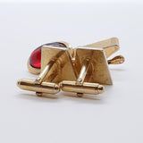 Gemelli oro vintage oro, perno "k" per lettere e clip di pietra rossa