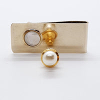 Gematinles cuadrados de perla vintage, alfiler de corbata de tonos dorados y alfiler de unión perla