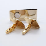 Vintage Pearly Square Cufflinks, Gold-tone Tie Pin & Pearl Tie Pin