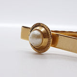 Vintage Runde Manschettenknöpfe mit Perlen, weißer Perlennadel und Krawattenclip