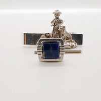 Vintage Blue-Stone Cufflinks, Man & Dog Tie Clip, Blue-Crystal Pin