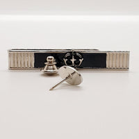 Vintage Black & Silver Manschettenknöpfe, rechteckige Krawattenclip und runde Stift
