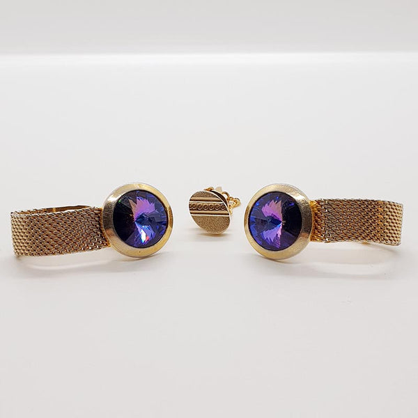 Purple & Gold Cufflinks for Suit Vintage & Gold-tone Tie Pin